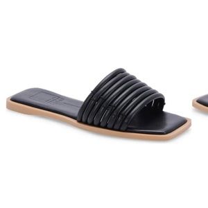 Dolce Vita Nyx Slide Sandals Black Stella Size 9 Leather Strappy Square Toe